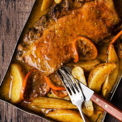 Cerdo al horno con miel y mostaza